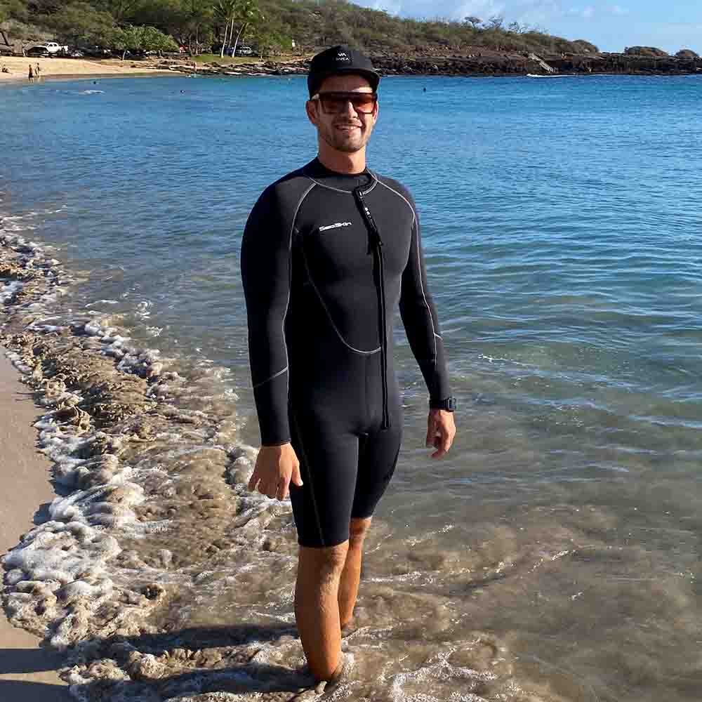 Mens Long Sleeve Shorty Wetsuit Seaskin Black Small 3mm